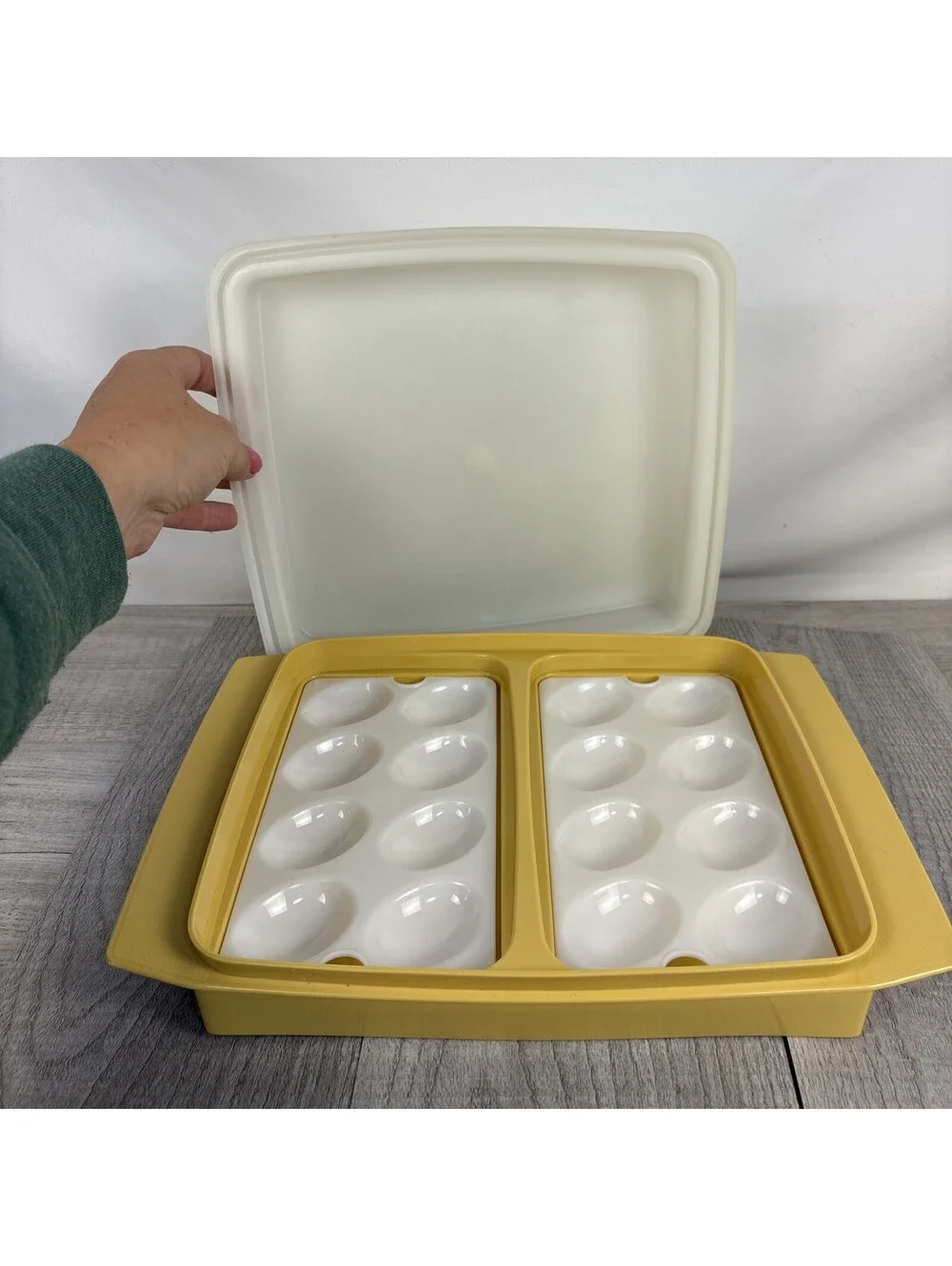 Vintage Tupperware Deviled Egg Carrier Set #1 (722-3, 723-2 & Inserts)